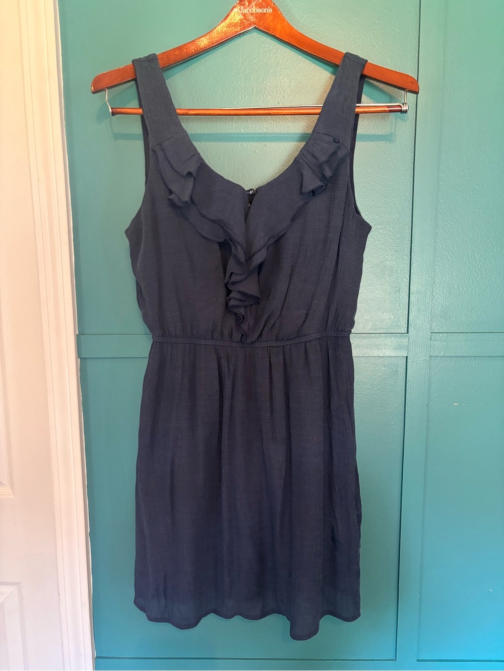 As U Wish Navy Ruffle V-Neck Dress Size Large
